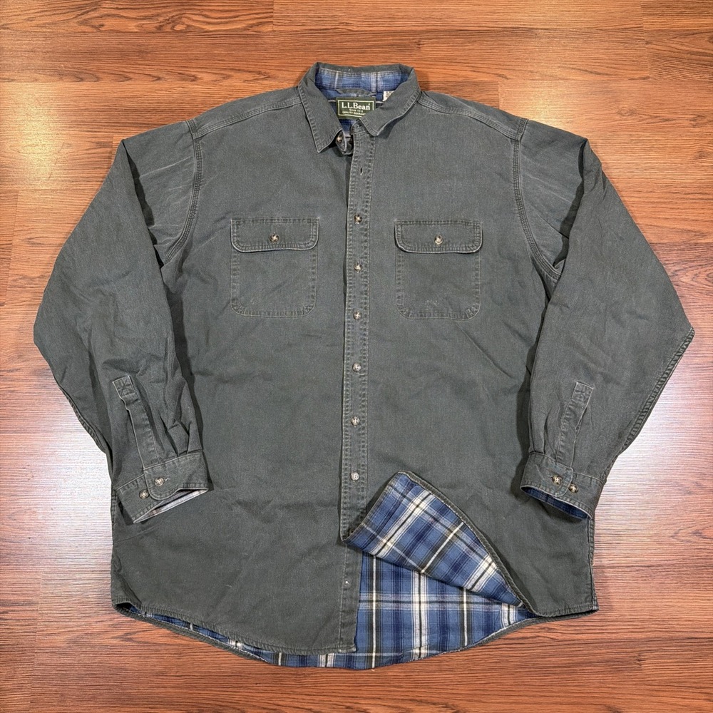 LL Bean Hurricane Shirt Jacket Mens XL Tall Green Plaid Flannel Lined Canada
